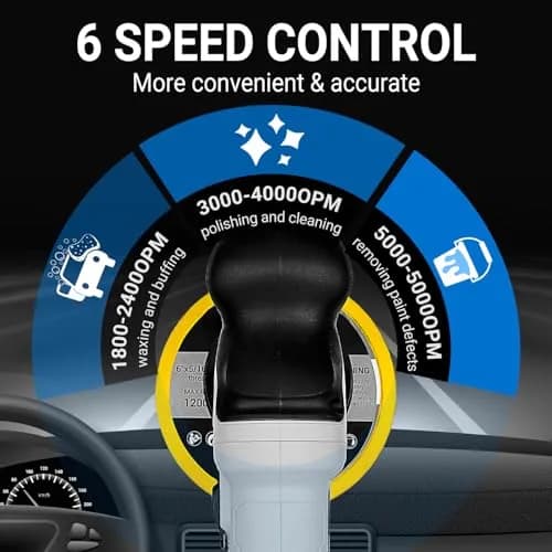 DEKOPRO Car Buffer Polisher 6 Inch Dual Action Orbital Buffer, 7 Amp, Variable Speed 1800-5500 RPM, with 4 Buffing Pads | Car Detailing Tool thumbnail 3