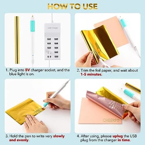 CYFUN DESIGN Hot Foil Pen & Roll Set | USB Powered Heat Foil Pen with 13 Rolls for Card Making thumbnail 3