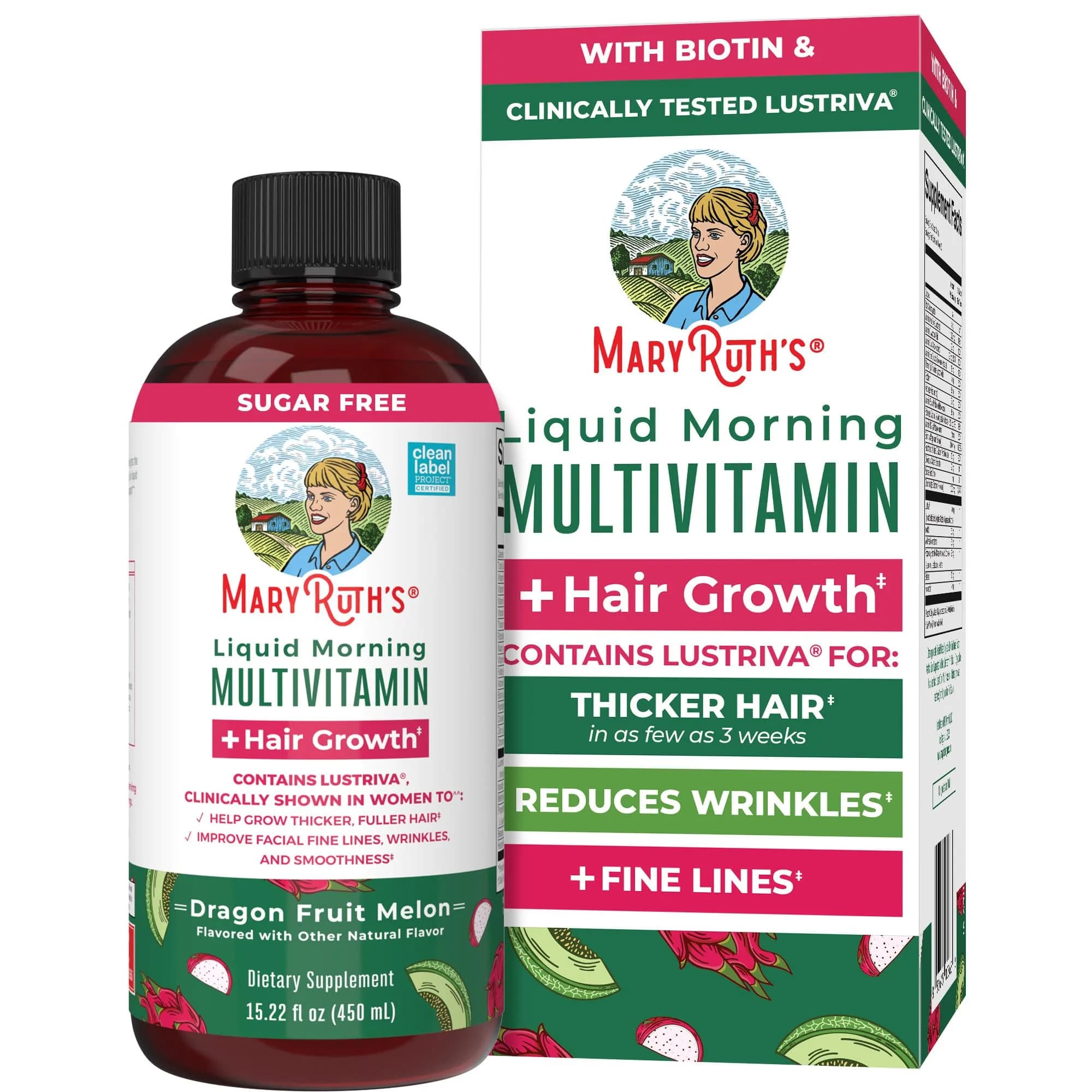 MARYRUTH'S Liquid Multivitamin + Hair Growth 440ml (15.22 Fl Oz) | Clinically Thicker Hair with Lustriva