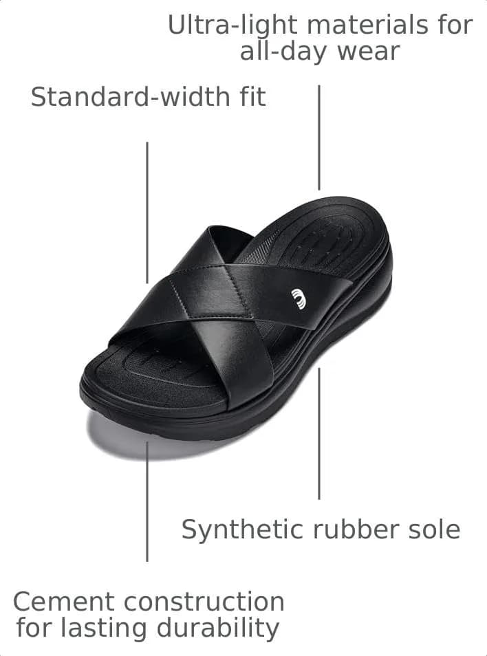 CALTO Men's Invisible Height Increasing Sandals X1652 Black 2 Inches Taller | Slip-On Comfort thumbnail 3