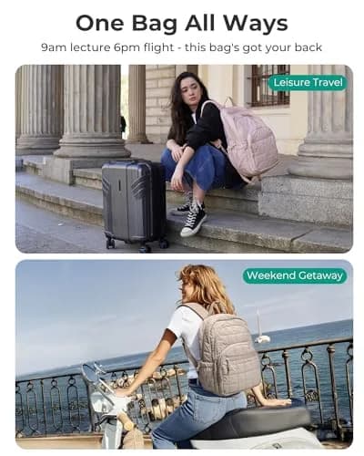 BAGSMART Quilted Laptop Backpack for Women, 25L (17.3"H x 11.8"W x 7.9"D) | Water-Resistant Casual Daypack thumbnail 8