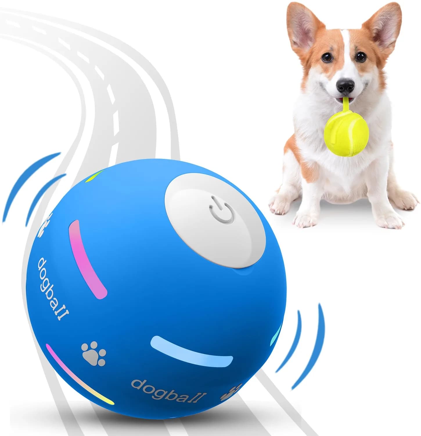 PetDroid Interactive Dog Ball, Blue | Motion Activated, USB Rechargeable, Water-Resistant - main product image