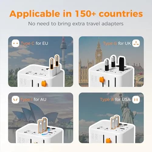 TESSAN Universal Travel Adapter 65W GaN, International Power Adapter | 7-in-1 Worldwide Compatibility thumbnail 4