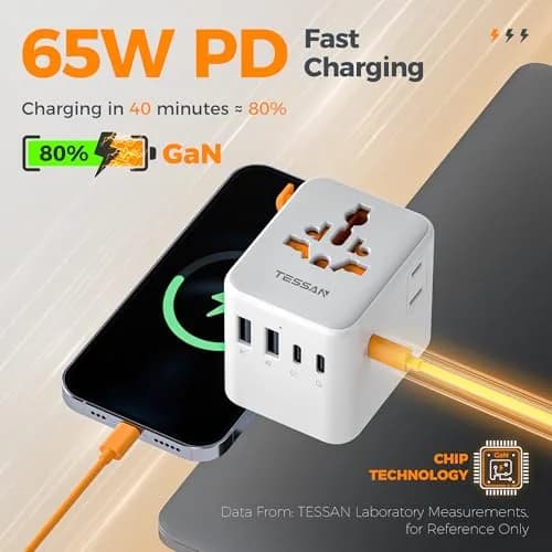 TESSAN Universal Travel Adapter 65W GaN, International Power Adapter | 7-in-1 Worldwide Compatibility thumbnail 3