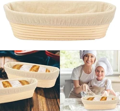 Stormshopping 8 Inch Oval Bread Proofing Basket Set with Liners, 4-Pack | Handmade Rattan Banneton for Artisan Dough Rising thumbnail 5