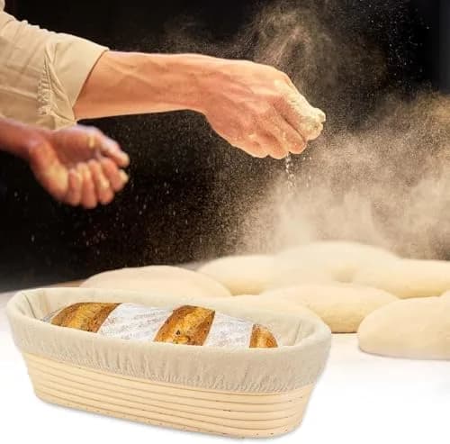 Stormshopping 8 Inch Oval Bread Proofing Basket Set with Liners, 4-Pack | Handmade Rattan Banneton for Artisan Dough Rising thumbnail 6