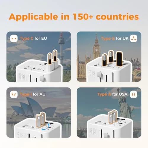 TESSAN Universal Travel Adapter Worldwide with 2 USB-C, 2 USB-A, 2 AC Outlets, 6-in-1 Plug Adapter for Over 150 Countries thumbnail 2