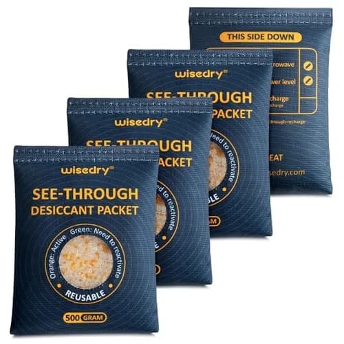 wisedry 4 x 500g See-Through Silica Gel Packets | Reusable Safe Dehumidifier with Color Indicator thumbnail 1