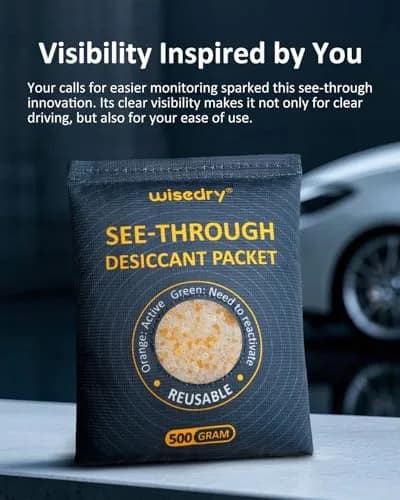 wisedry 4 x 500g See-Through Silica Gel Packets | Reusable Safe Dehumidifier with Color Indicator thumbnail 4