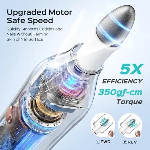 COSLUS C43 Professional Manicure Pedicure Kit with Upgrade Wider Grinder | 5000 RPM Cordless Electric Nail File thumbnail 4