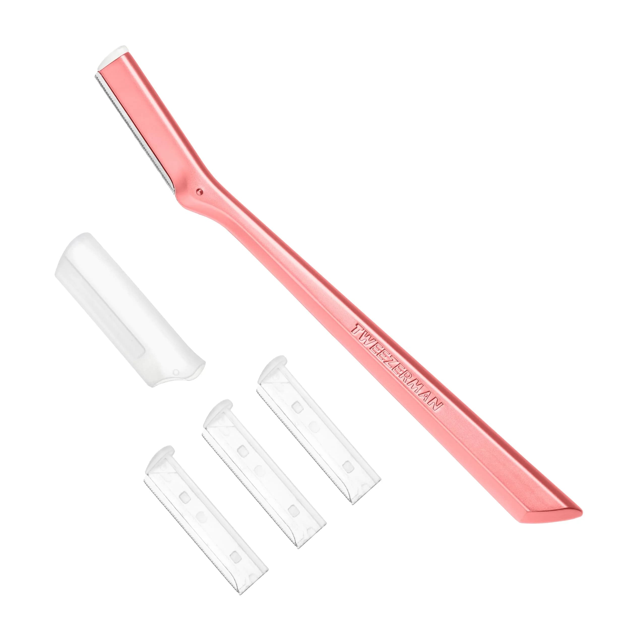 Tweezerman Prep & Plane Facial Razor Set Tea Rose | Exfoliate & Remove Peach Fuzz — Tea Rose Facial Razor