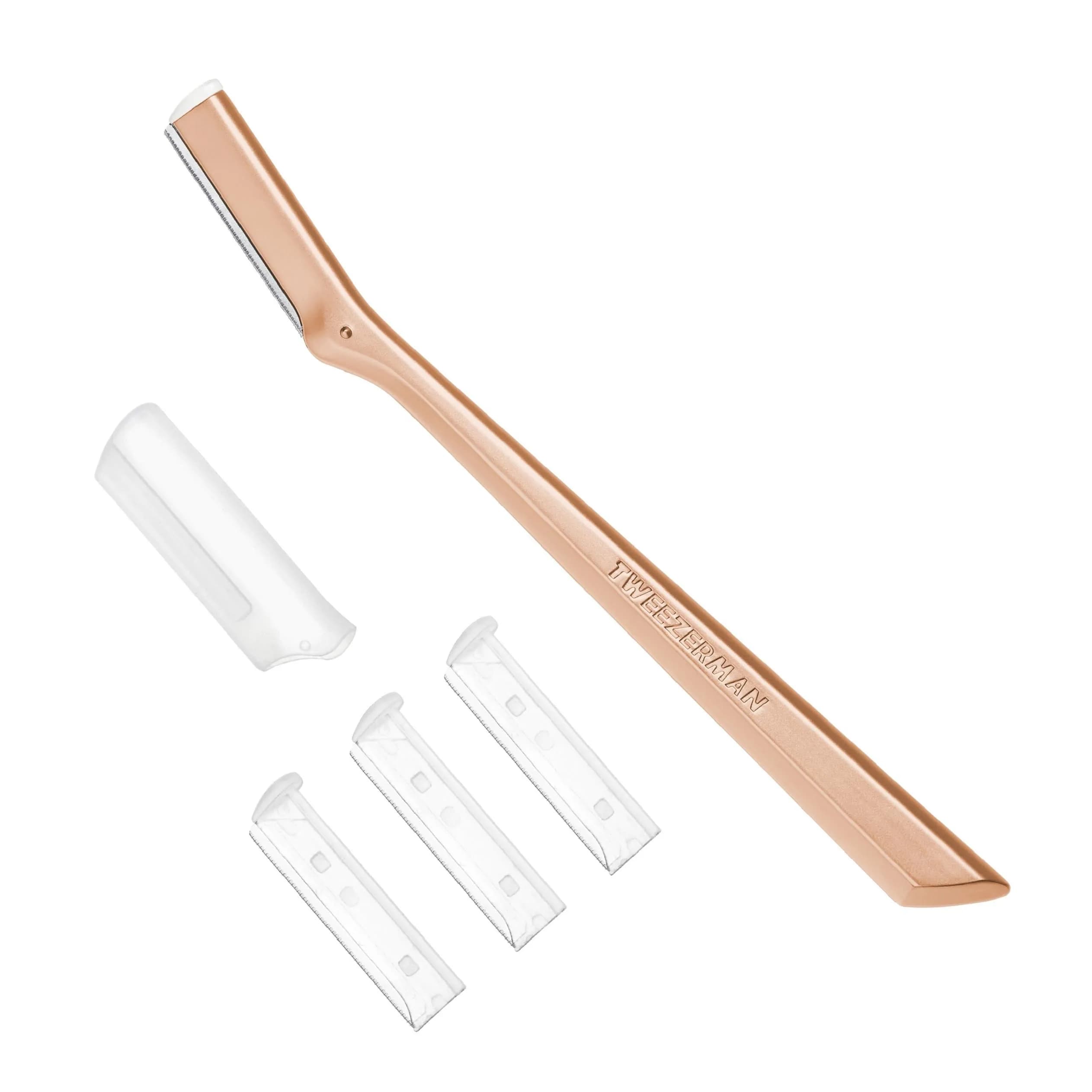Tweezerman Facial Razor Replacement Blades 4 Count | Dermaplaning Blades for Peach Fuzz Removal — Rose Gold Facial Razor