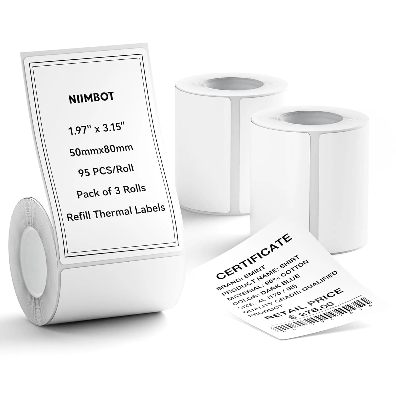 NIIMBOT 3 Roll Set Labels, 2" x 3.2" Waterproof Thermal Labels for B1/B21/B3S Printer - main product image