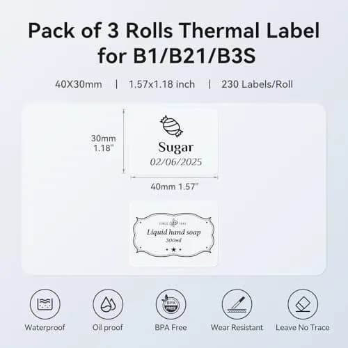NIIMBOT 3 Rolls Clear Label Tape 40x30mm (1.57"x1.18") | Waterproof Thermal Labels for B1/B21/B3S Printers thumbnail 4