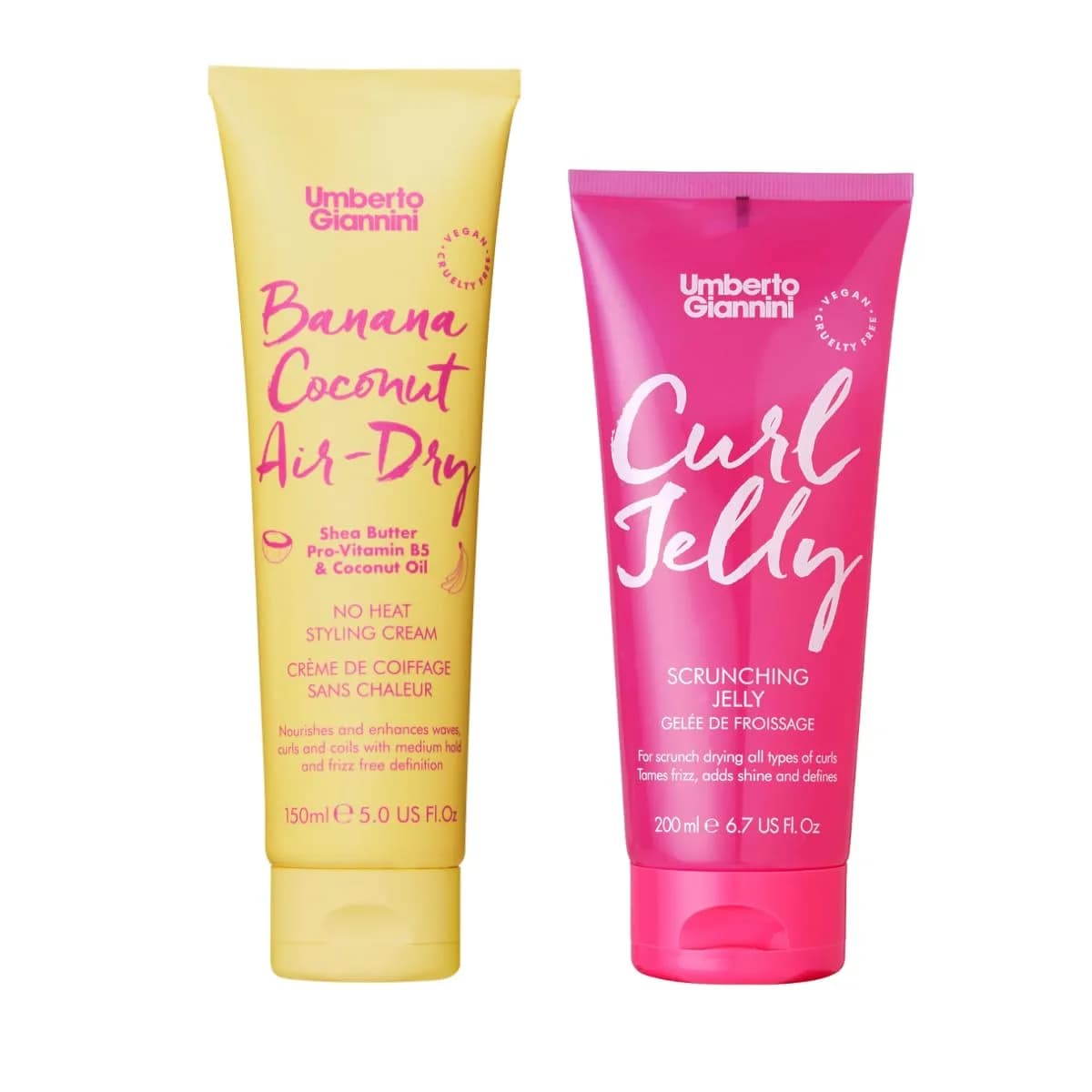 Umberto Giannini Curl Type 2 Styling Duo, Banana Coconut Air-Dry Cream (165ml / 5Fl. Oz) & Curl Jelly (198ml / 6.7Fl. Oz) | Define Wavy Hair - main product image
