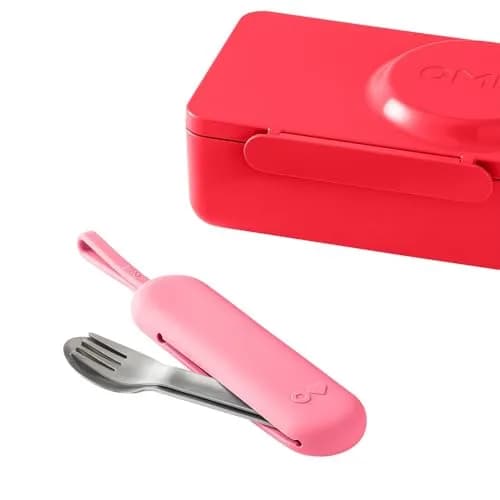 Omie Travel Fork & Spoon Set with Case, Pink | Durable Stainless Steel Utensils for On-the-Go Meals thumbnail 5