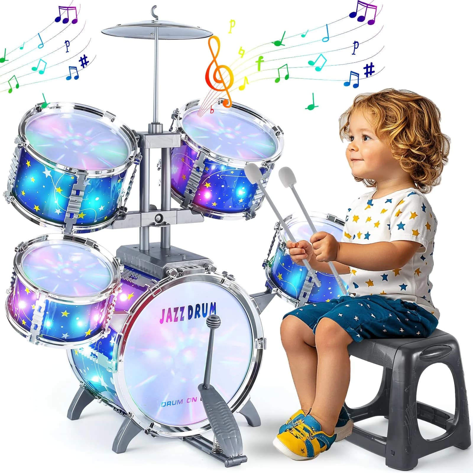 LinseyFun Kids Drum Set for Toddlers 3-5 | Light-up Jazz Percussion Toy - main product image