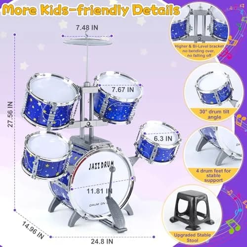 LinseyFun Kids Drum Set for Toddlers 3-5 | Light-up Jazz Percussion Toy thumbnail 2