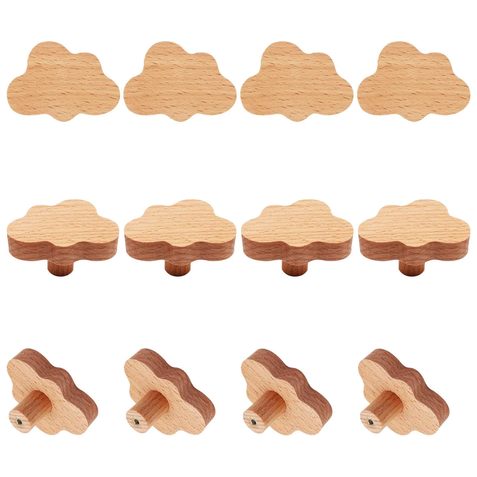 YuGtcen Star and Moon Cabinet Knobs 18-Pack | Woodland Wooden Knobs for Nursery Dressers, Cupboards, and Furniture — Cloud