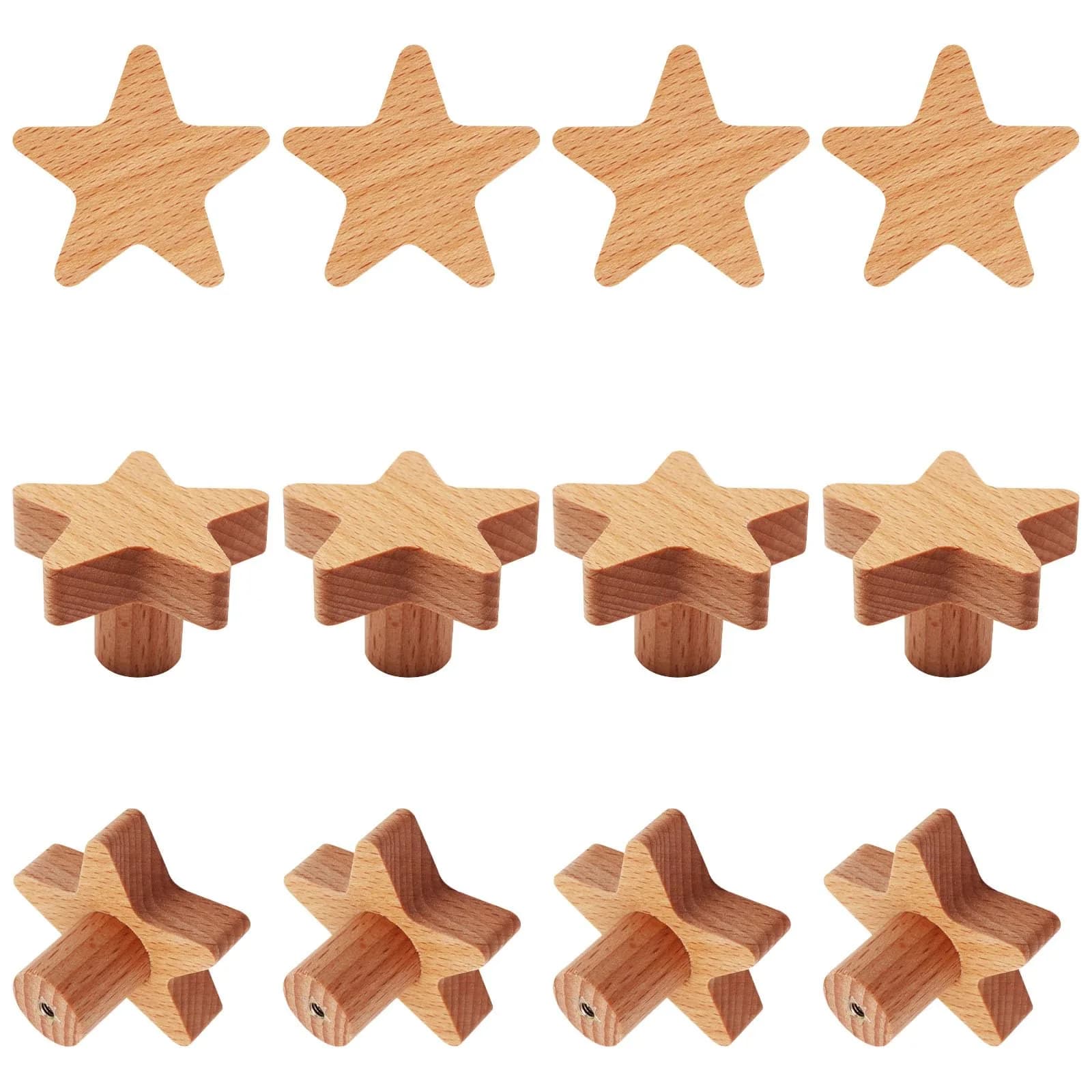 YuGtcen Star and Moon Cabinet Knobs 18-Pack | Woodland Wooden Knobs for Nursery Dressers, Cupboards, and Furniture — Star