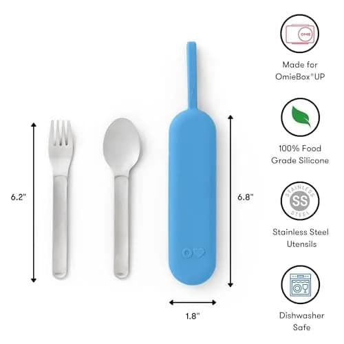 Omie OmieBox Travel Fork & Spoon Set with Case, Blue | Durable Stainless Steel Utensils for On-the-Go Meals thumbnail 6