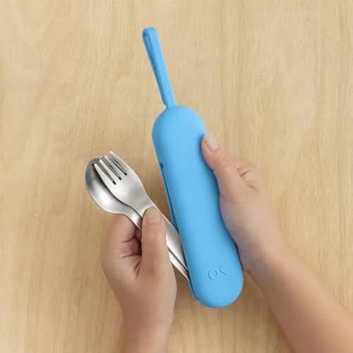 Omie OmieBox Travel Fork & Spoon Set with Case, Blue | Durable Stainless Steel Utensils for On-the-Go Meals thumbnail 3