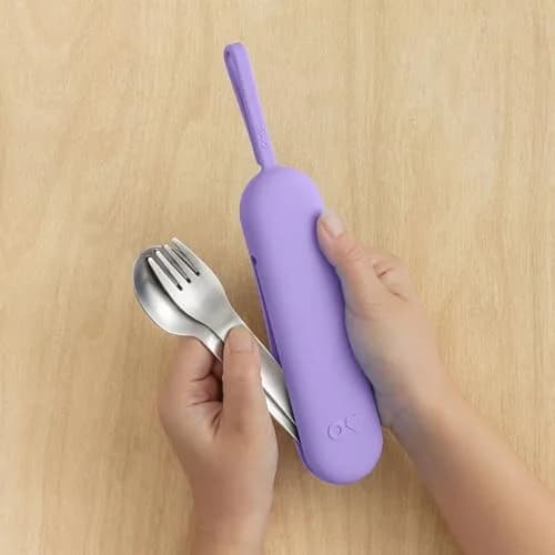 Omie Travel Fork & Spoon Set with Case, Purple | Durable Stainless Steel Utensils for On-the-Go Meals thumbnail 3