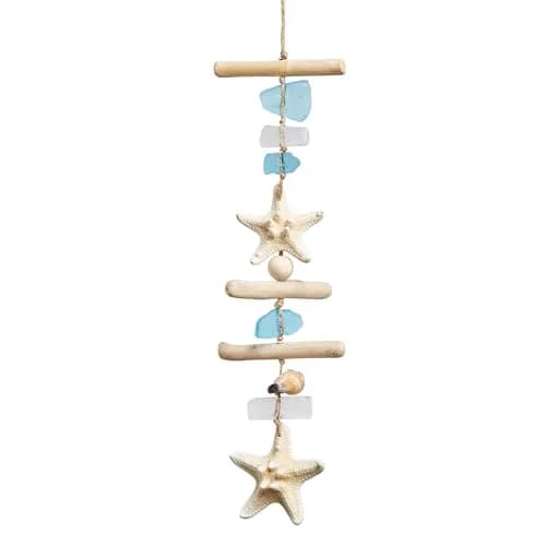 JQAQJU Sea Glass Wooden Nautical Wall Decor 49.8cm (19.6in) | Coastal Starfish Bathroom Art for Indian Homes thumbnail 1