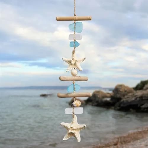 JQAQJU Sea Glass Wooden Nautical Wall Decor 49.8cm (19.6in) | Coastal Starfish Bathroom Art for Indian Homes thumbnail 4