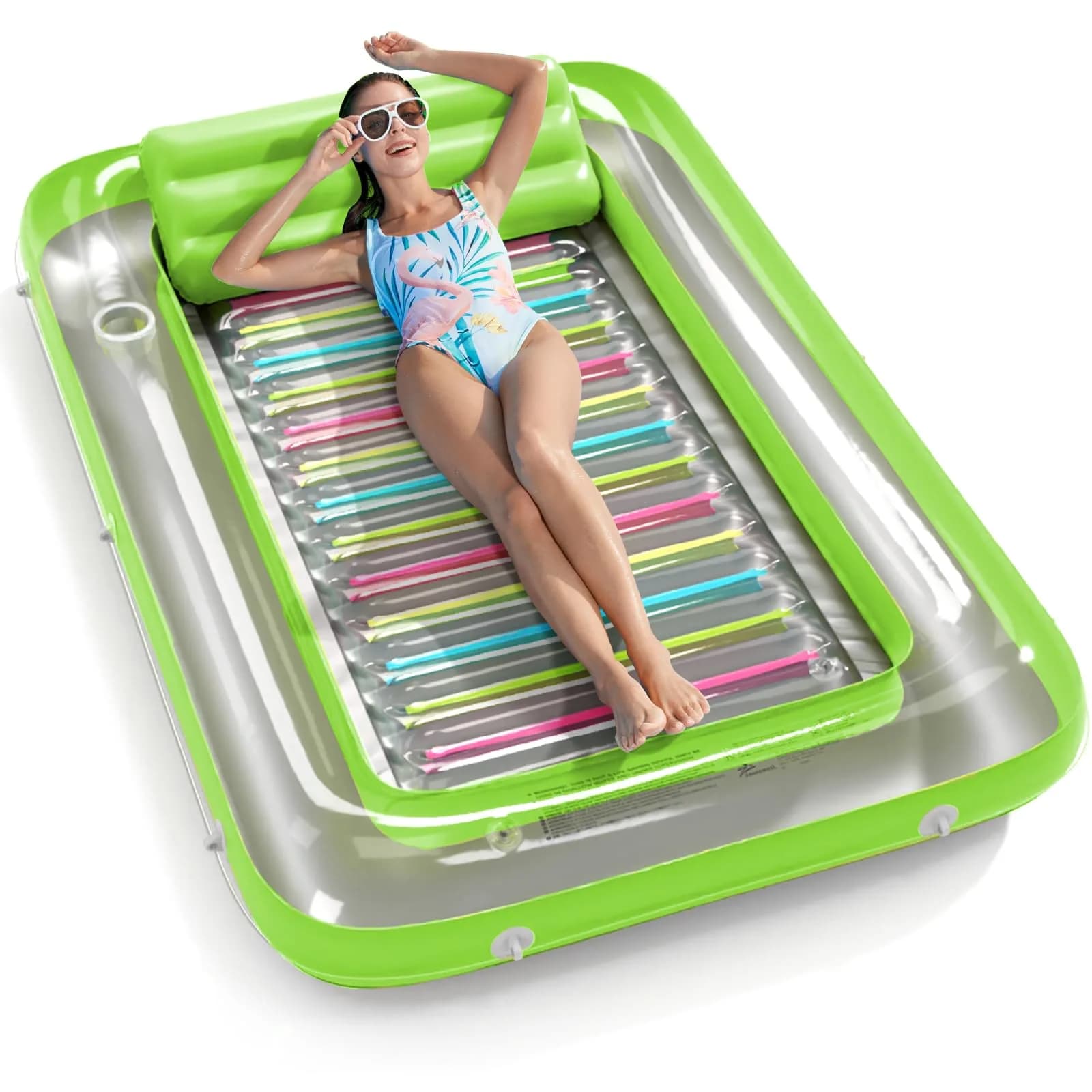 Jasonwell Inflatable Tanning Pool Lounger Float - Lime Green Large | 2.44 kg (5.38 lb) with 500 lb Capacity