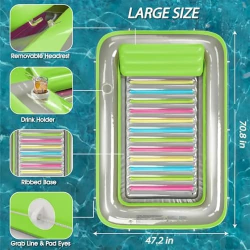 Jasonwell Inflatable Tanning Pool Lounger Float - Lime Green Large | 2.44 kg (5.38 lb) with 500 lb Capacity thumbnail 4