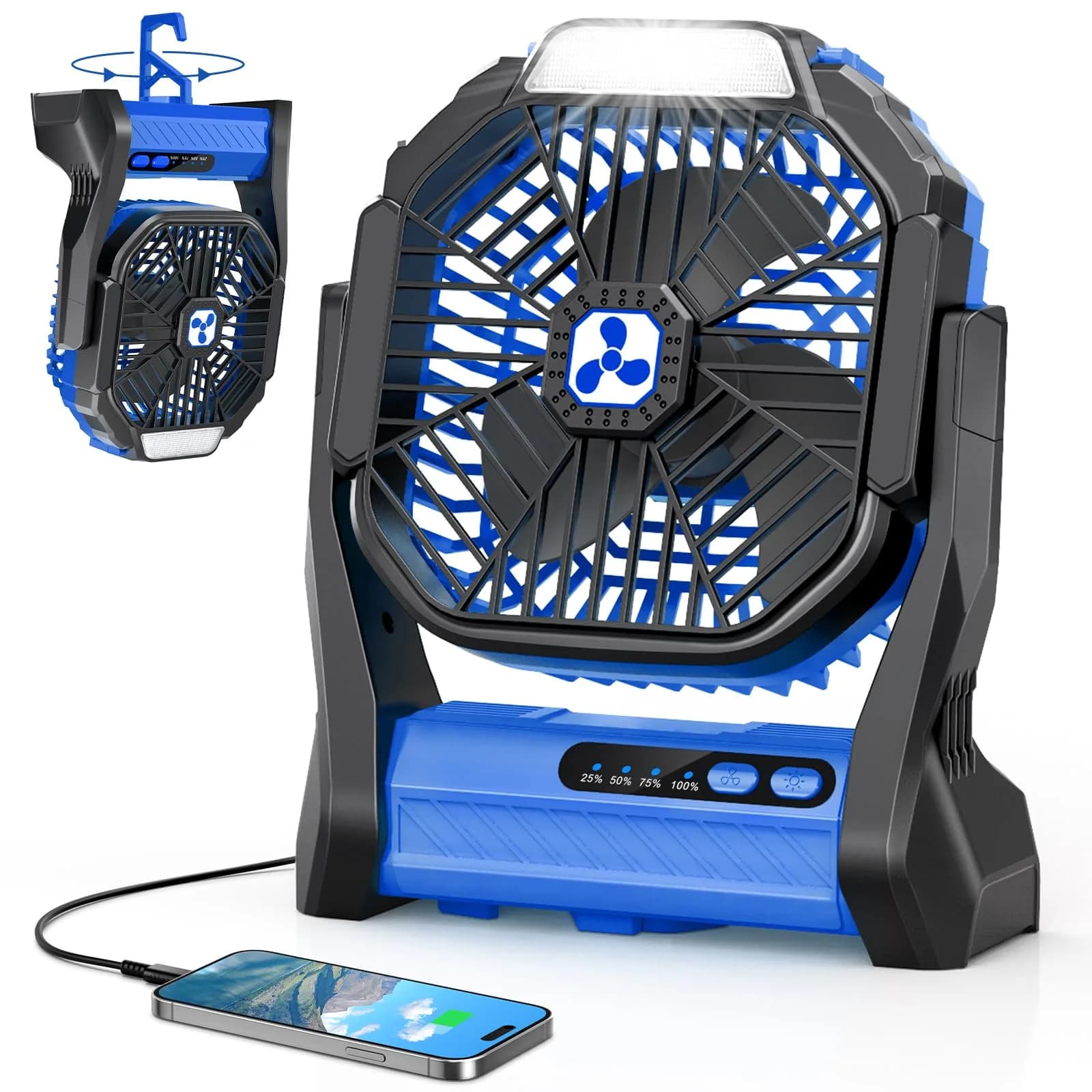 Peouix Portable Rechargeable Fan 20000mAh | Cordless Camping Fan with LED Lantern & Power Bank (270° Oscillation, 16-145H Runtime) - main product image