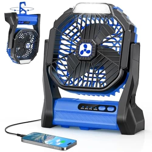 Peouix Portable Rechargeable Fan 20000mAh | Cordless Camping Fan with LED Lantern & Power Bank (270° Oscillation, 16-145H Runtime) thumbnail 1