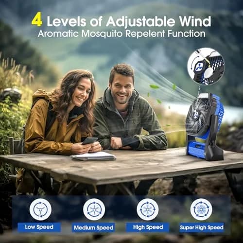 Peouix Portable Rechargeable Fan 20000mAh | Cordless Camping Fan with LED Lantern & Power Bank (270° Oscillation, 16-145H Runtime) thumbnail 3