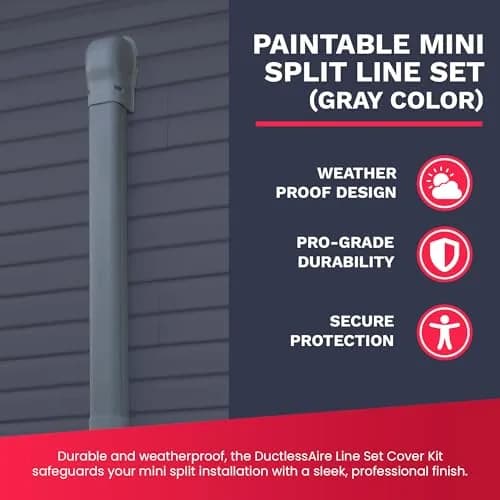 DuctlessAire Gray Mini Split Line Set Cover Kit 2.29 m (7.5 ft) | Protects AC Lines for Clean Installation thumbnail 2