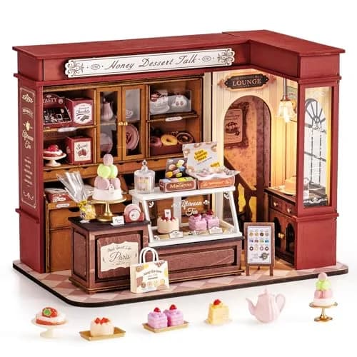 Rolife Miniature Dollhouse Kit 1:18 Scale French Dessert Shop with LED, 242 pcs, Creative Gift for Adults thumbnail 1