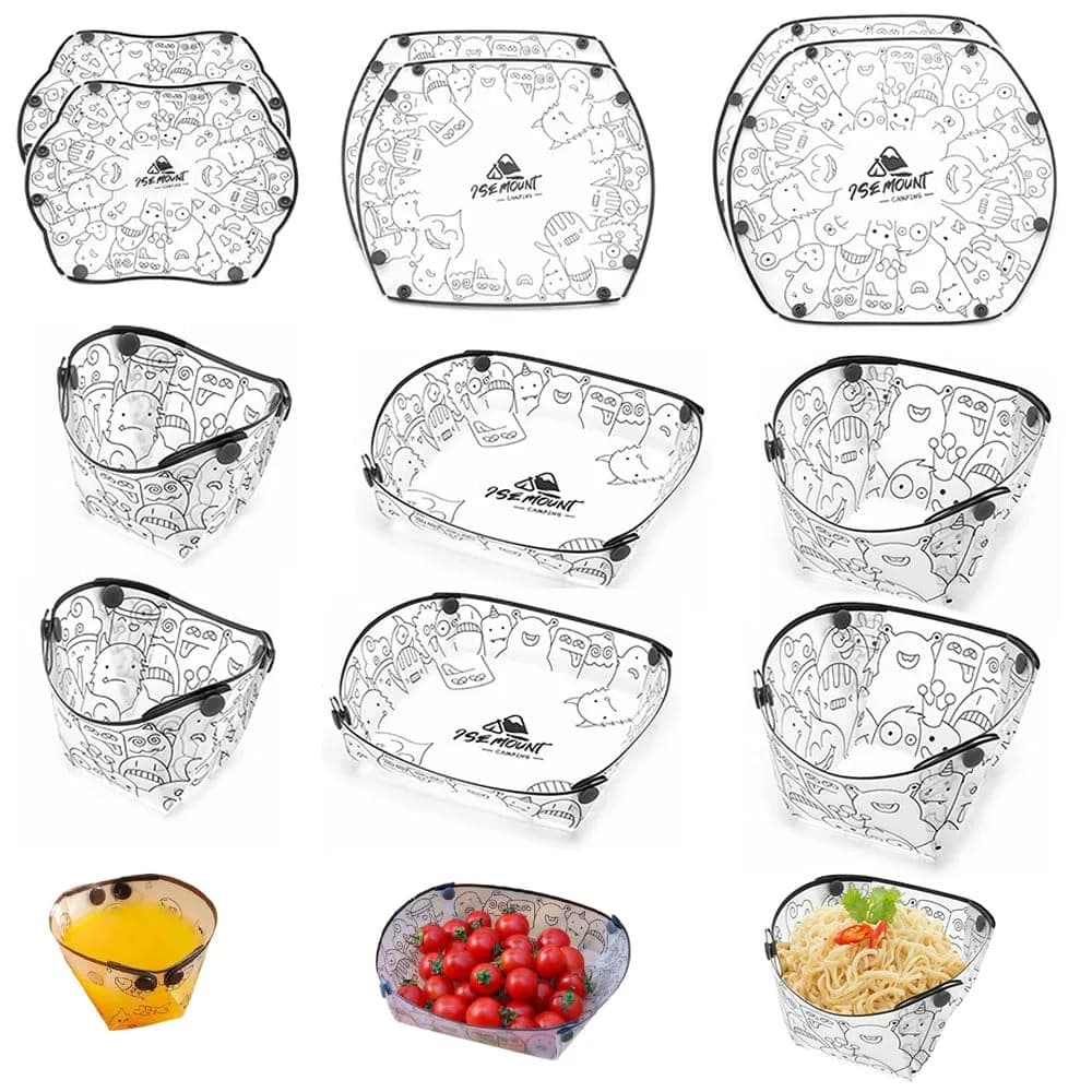 MIUPOO Collapsible Bowl Set, Portable Mess Kit, Food Grade Material, 7×5.5×3.5 Inches, 4 Pieces — Collapsible / 4.7×4.2×3.2 / 7×5.5×3.5 / 8×7.5×2.2 Inches