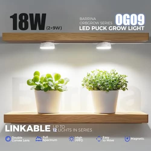 Barrina OG09 Puck Grow Light 18W Full Spectrum 5000K White 2-Pack | Linkable LED Plant Light with Timer thumbnail 3