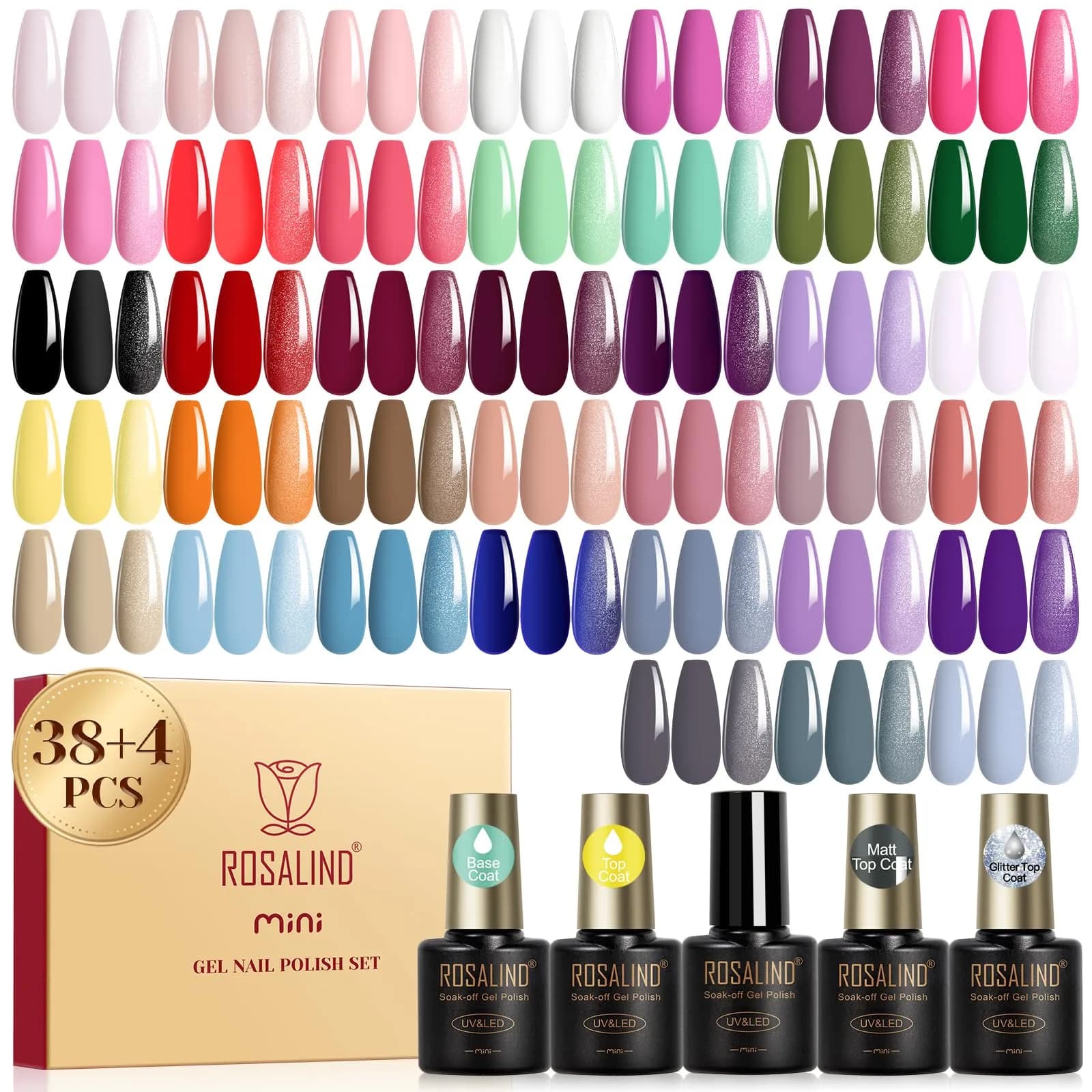 ROSALIND Gel Nail Polish Set 80 pcs | 75 Colors, UV & LED Compatible, Long Lasting, 0.25 Fl Oz Each — 38-colors set
