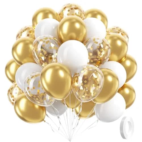 awenztech Gold and White Balloons 12inch (30.48cm) | 60pcs Assorted Colors Party Pack thumbnail 1