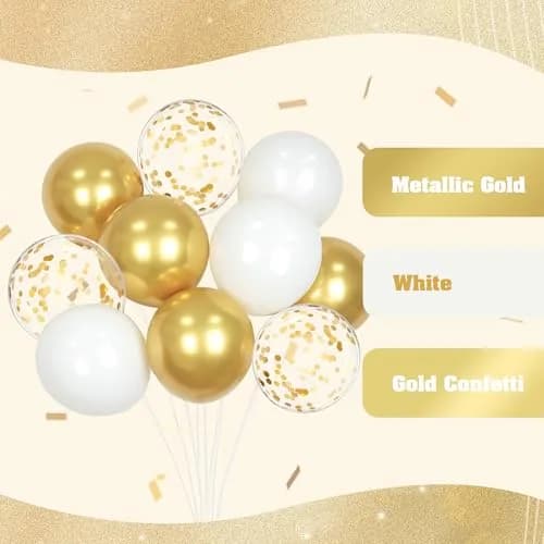 awenztech Gold and White Balloons 12inch (30.48cm) | 60pcs Assorted Colors Party Pack thumbnail 4