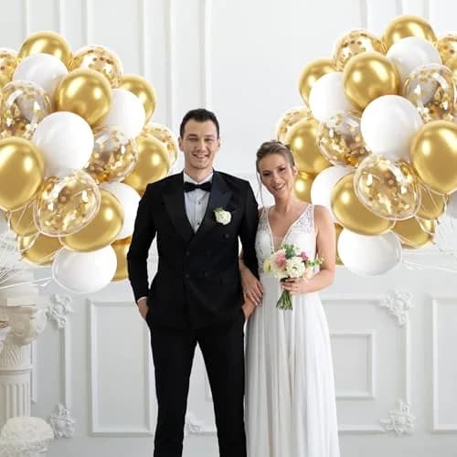 awenztech Gold and White Balloons 12inch (30.48cm) | 60pcs Assorted Colors Party Pack thumbnail 7