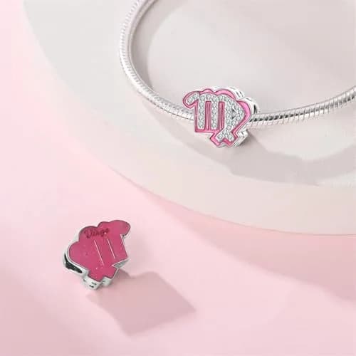 LIGHTDOG S925 Sterling Silver Zodiac Sign Charm | Pink Cubic Zirconia, 4.5-5mm Hole thumbnail 2
