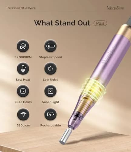 MelodySusie SM330G 35000RPM Rechargeable Nail Drill with Adjustable Stand | Professional E-File for Manicure Shaping & Gel Removal thumbnail 4