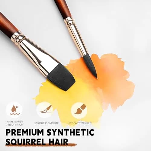 Fuumuui Watercolor Brushes Professional 10Pcs Synthetic Squirrel Hair Paint Brush Set with Flat, Round, Dagger, Cat's Tongue Oval Wash Shapes | Artist & Beginner Friendly thumbnail 2