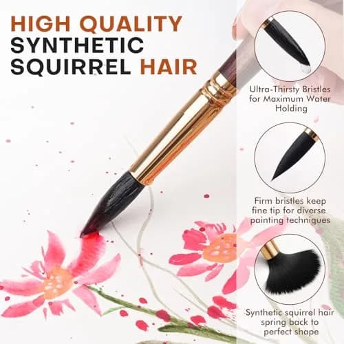 Fuumuui Watercolor Brushes Professional 10Pcs Synthetic Squirrel Hair Paint Brush Set with Flat, Round, Dagger, Cat's Tongue Oval Wash Shapes | Artist & Beginner Friendly thumbnail 3