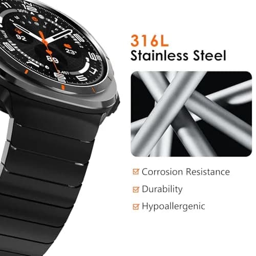 NewWays Samsung Galaxy Watch Ultra Bands 47mm Stainless Steel Link Bracelet Black | No-Gap Rugged Strap for Men thumbnail 6