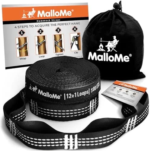 MalloMe Heavy Duty Hammock Tree Straps Kit - 20ft (610cm) Adjustable Tree Strap for Hammocks, Swings & Outdoor Use | 1000lb Capacity thumbnail 1