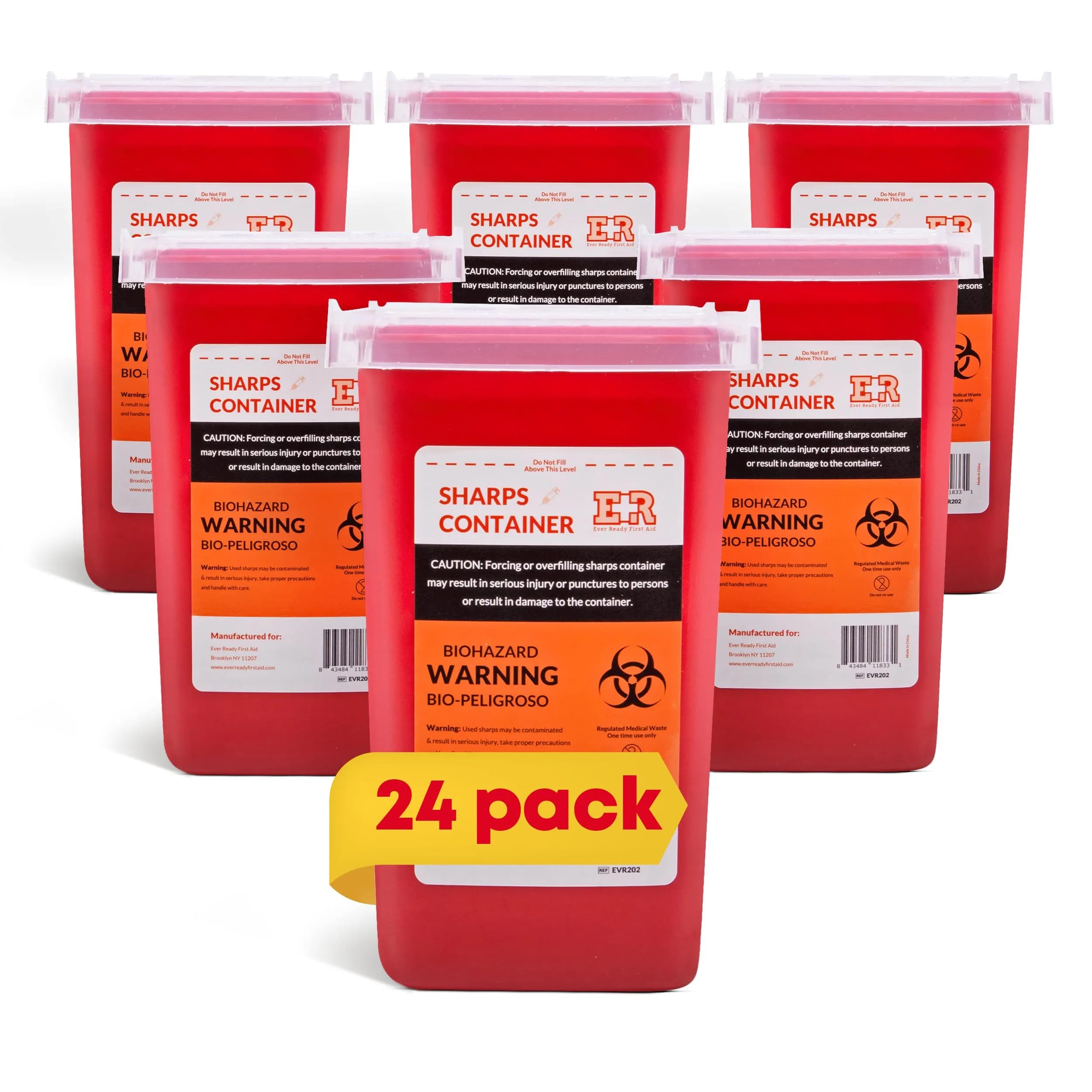 Ever Ready First Aid 1 Quart Sharps Container 24-Count Pack | Safe Biohazard Disposal for Home & Travel
