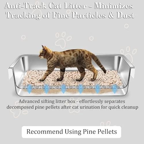 Tehoao Stainless Steel Sifting Cat Litter Box XL 49.5cm x 34.3cm x 16.5cm | Low Dust Odor Control thumbnail 2